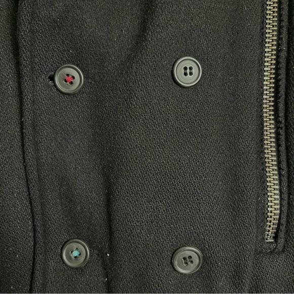 NICE Collective Black Wool Double Breasted Military Peacoat Leather medium - Picture 6 of 12